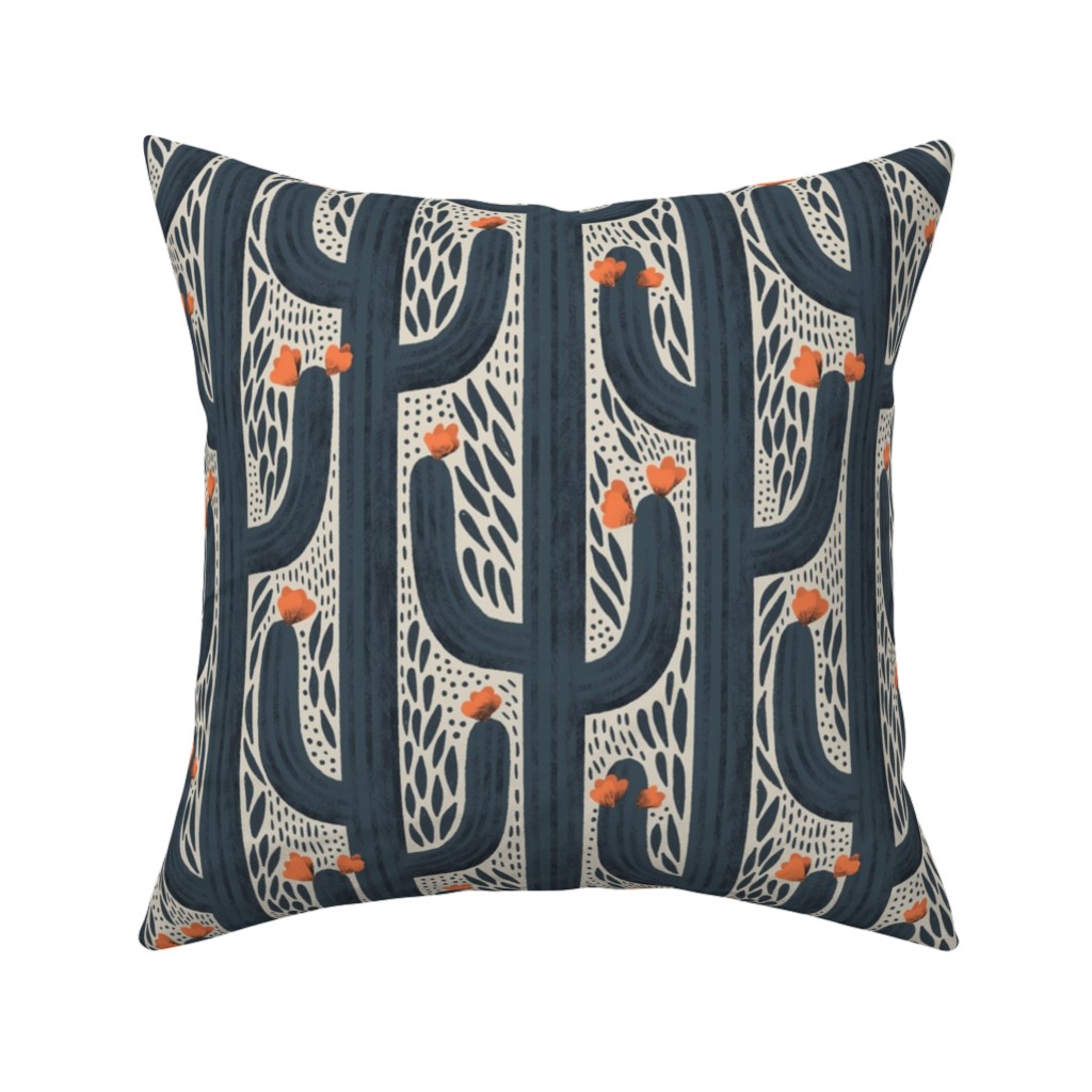 Wyatt - Cactus - Navy Pillow, Woven, Black, 16x16, Single Sided, Blue