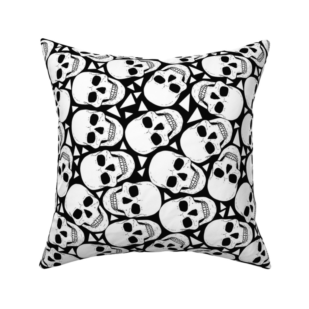 Skulls With Triangles - Black and White Pillow, Woven, Black, 16x16, Single Sided, White