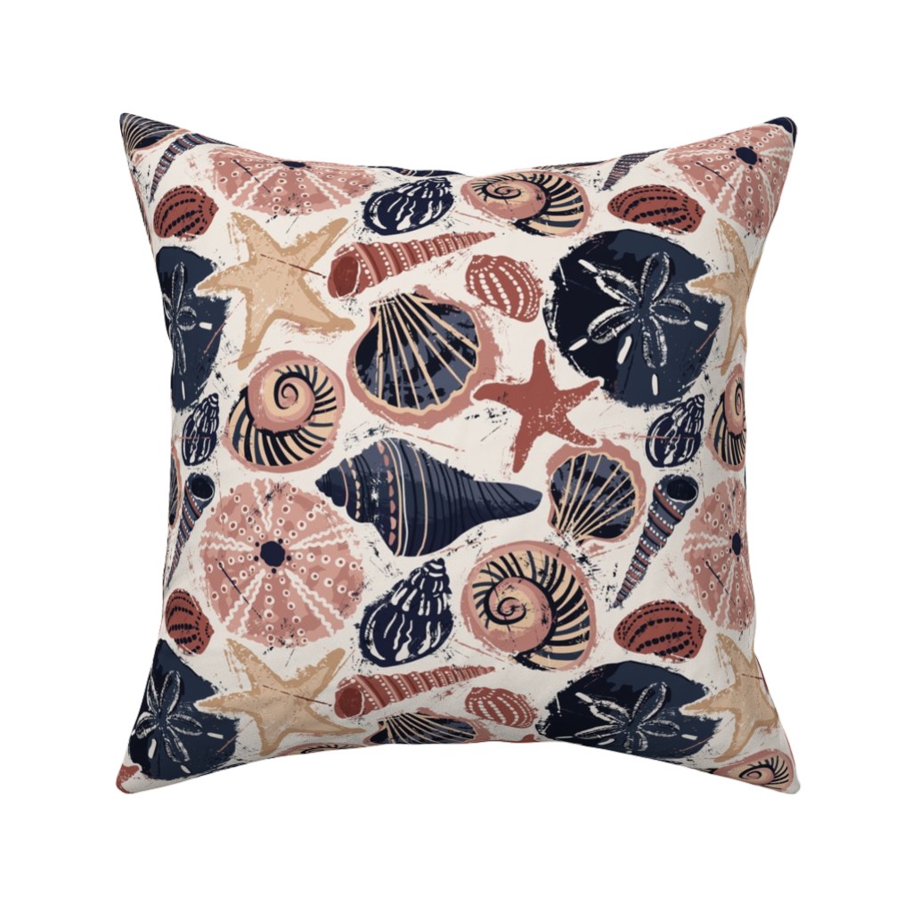 Seashells Pillow, Woven, Black, 16x16, Single Sided, Multicolor, Wheat