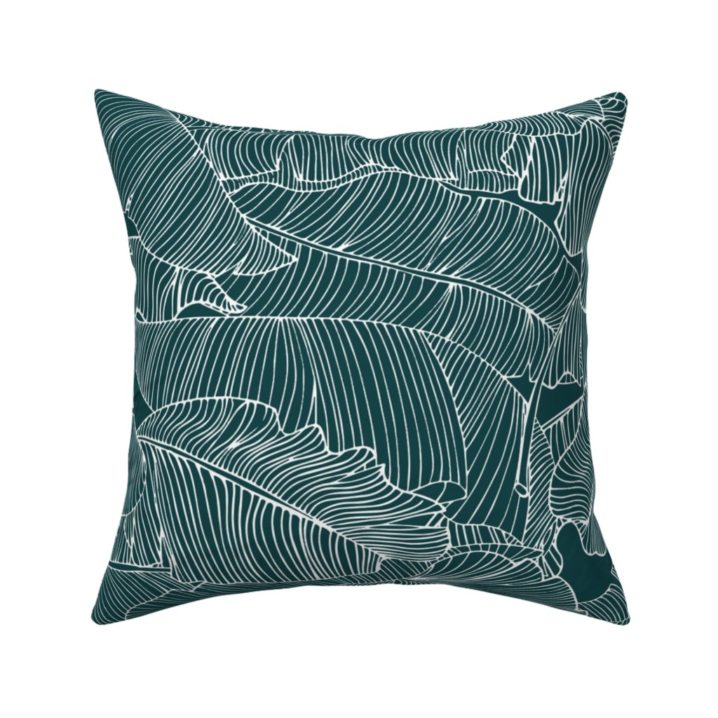 Banana Leaf - Teal Pillow, Woven, Black, 16x16, Single Sided, Green