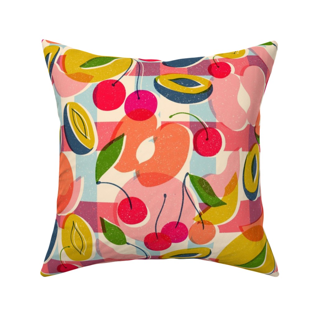 Summer Fruits - Bright Pillow, Woven, Black, 16x16, Single Sided, Multicolor