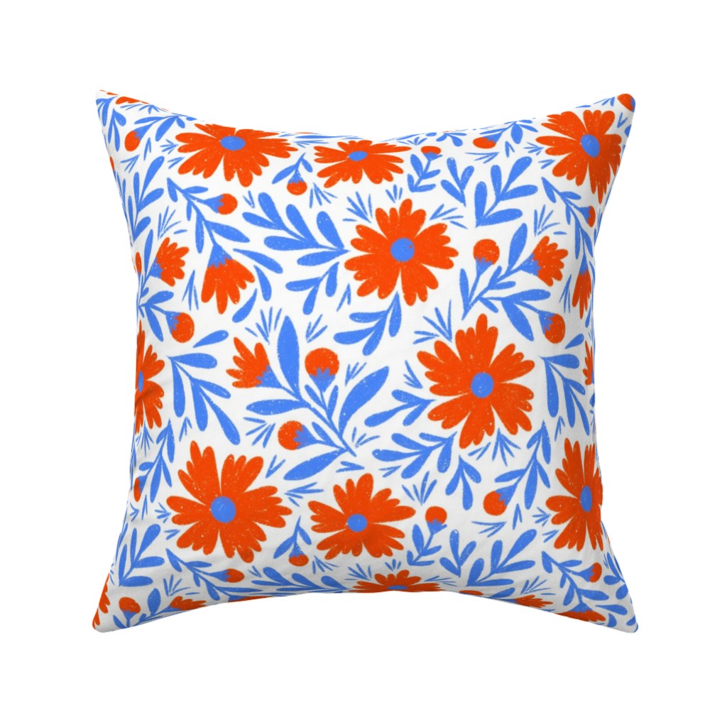 Floral Drop - Red and Blue Pillow, Woven, Black, 16x16, Single Sided, Blue, True Blue
