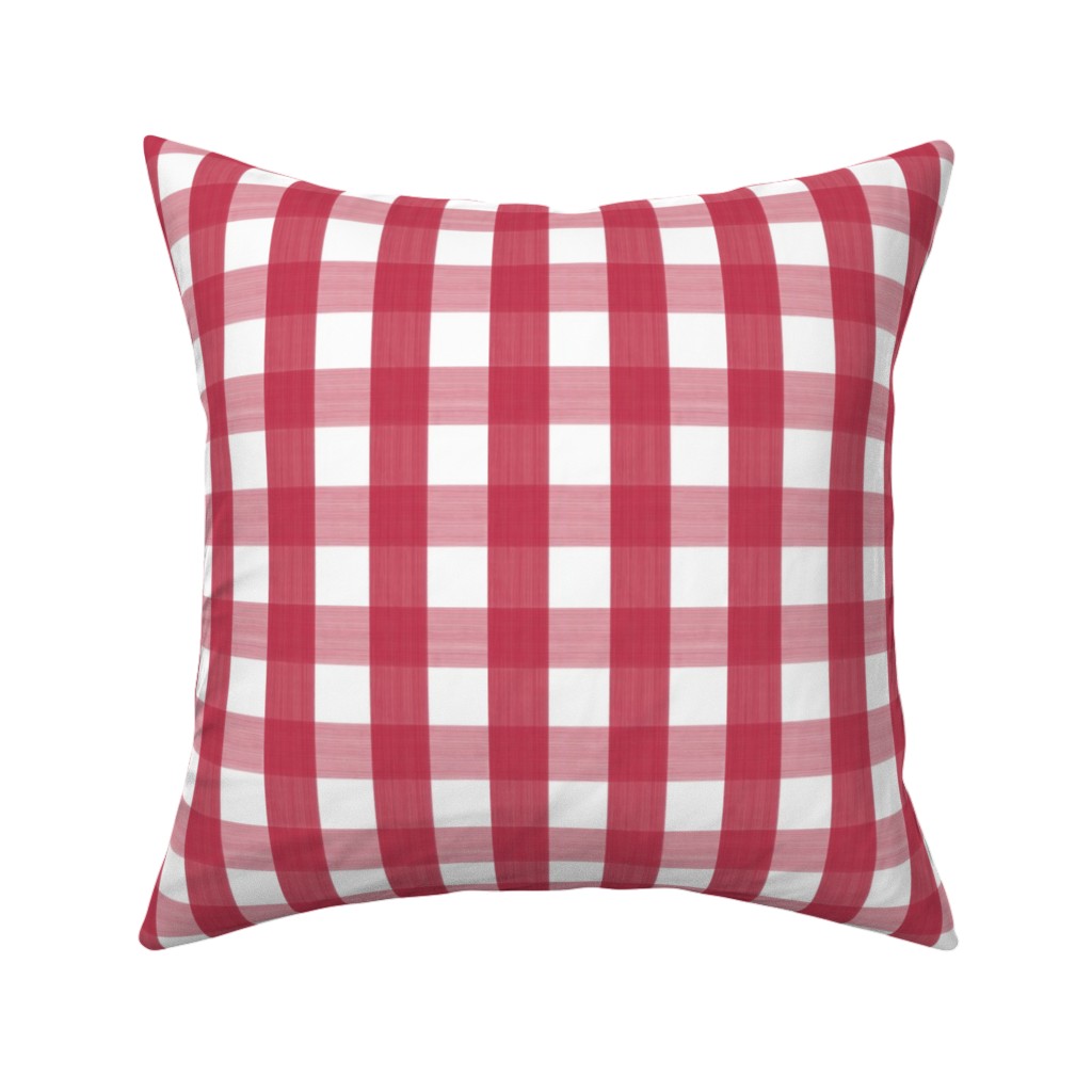 Check Red on White Pillow, Woven, Black, 16x16, Single Sided, Red, Red