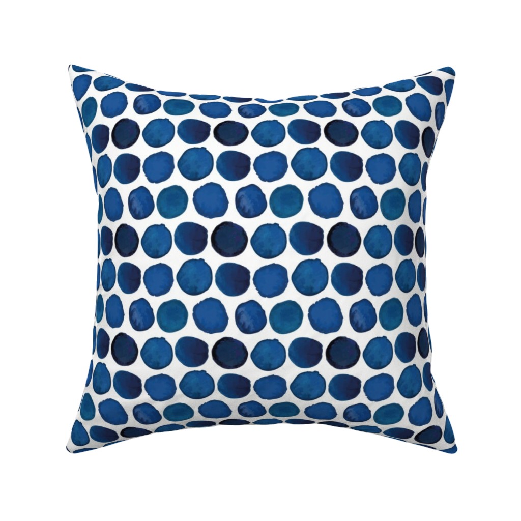 Watercolor Dots - Dark Pillow, Woven, Black, 16x16, Single Sided, Blue, True Blue