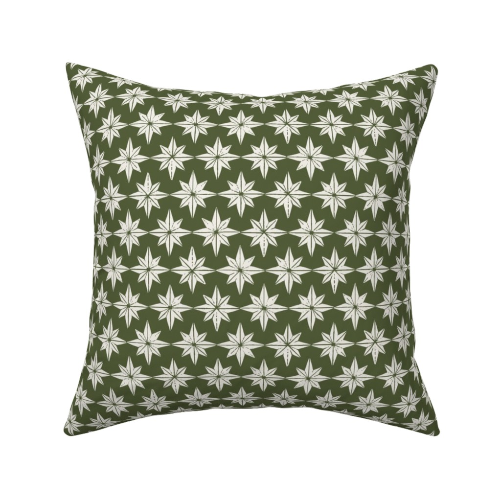 Christmas Star Tiles Pillow, Woven, Black, 16x16, Single Sided, Green