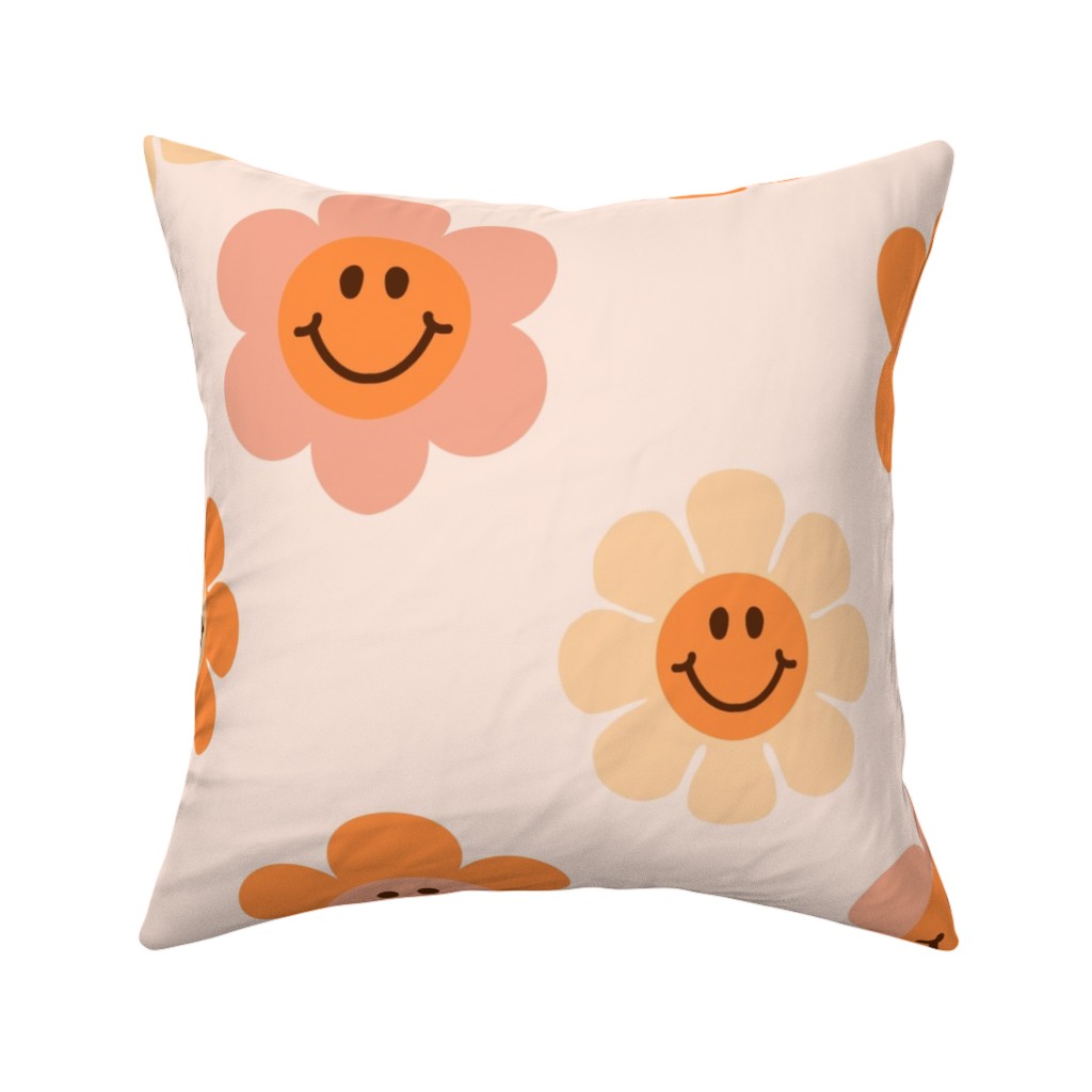 Smiley Floral - Orange Pillow, Woven, Black, 16x16, Single Sided, Orange