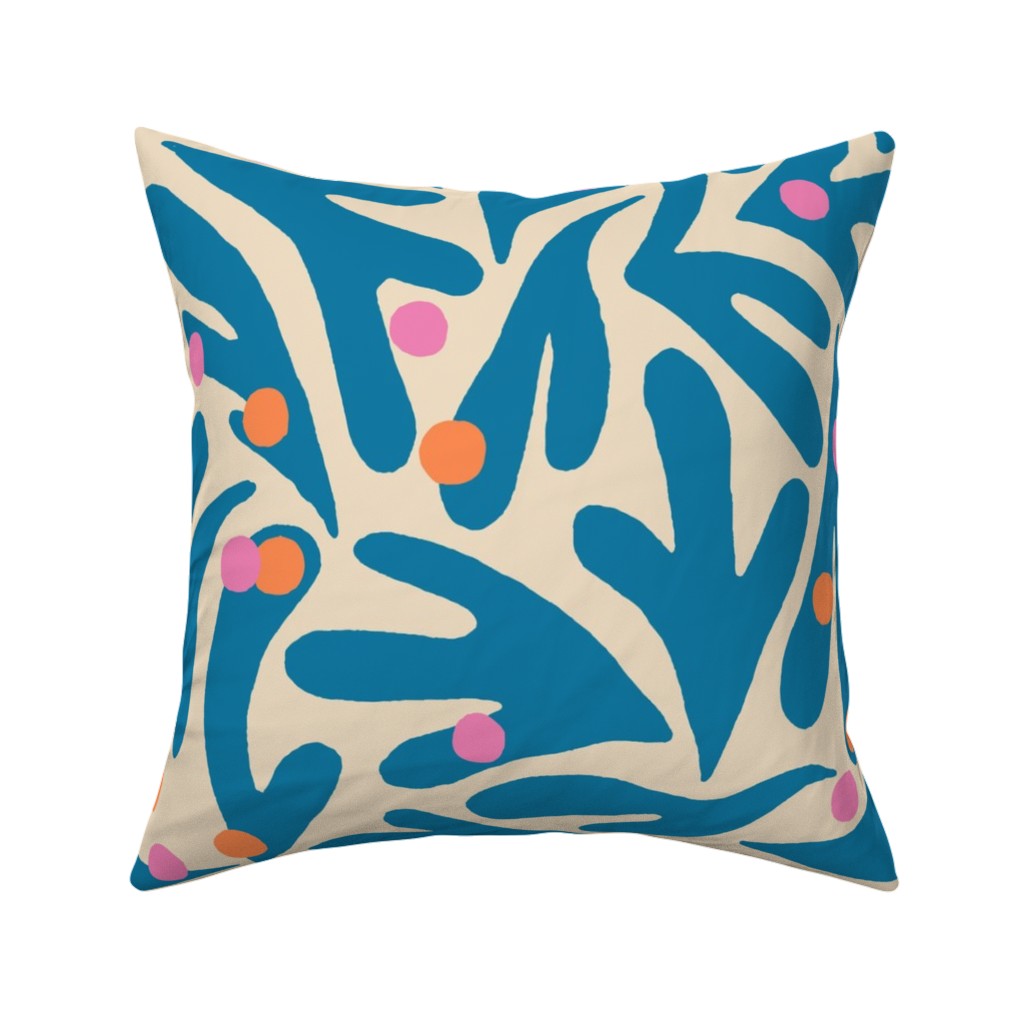 Funky Floral - Blue and White Pillow, Woven, Black, 16x16, Single Sided, Blue