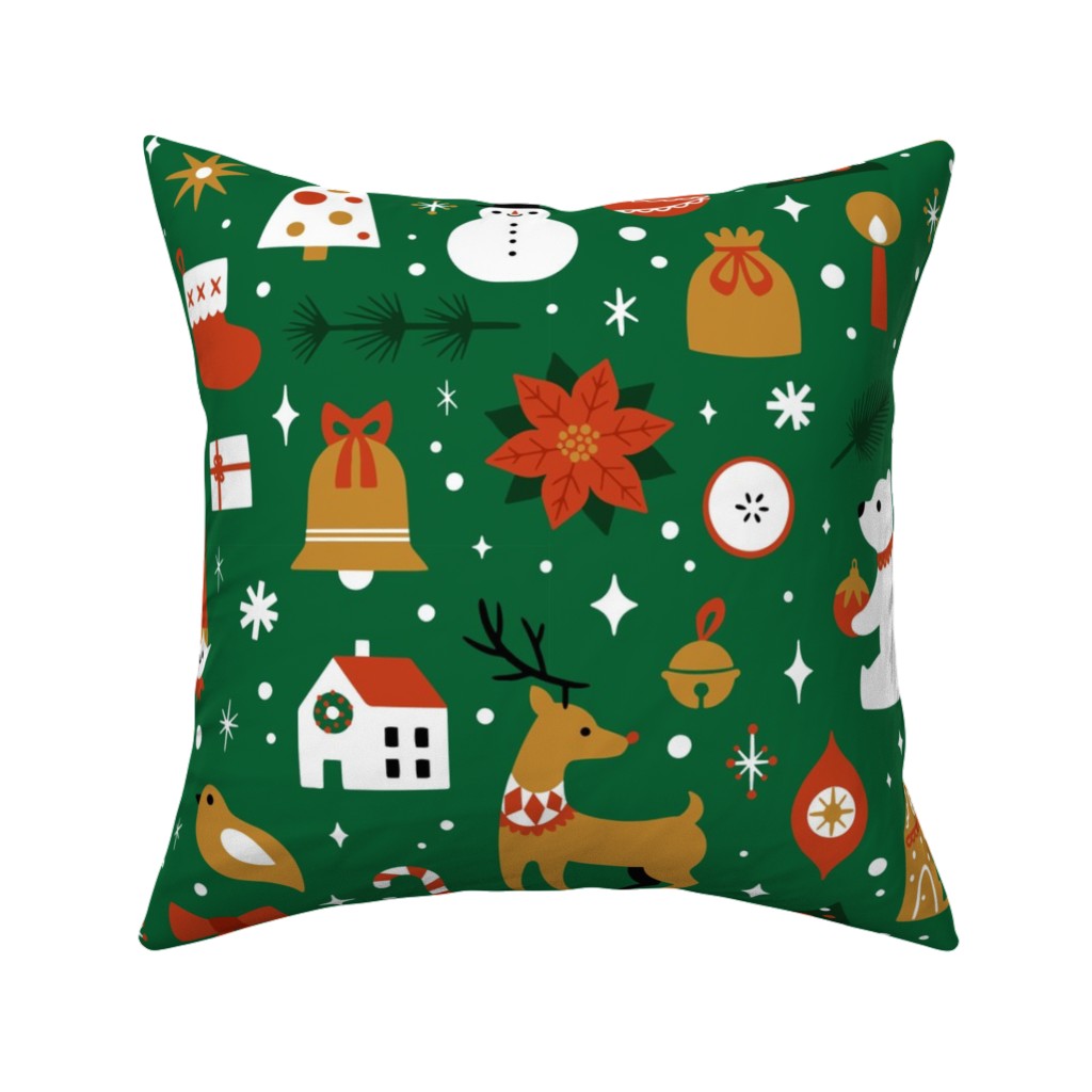 Traditional Christmas - Green Pillow, Woven, Black, 16x16, Single Sided, Multicolor