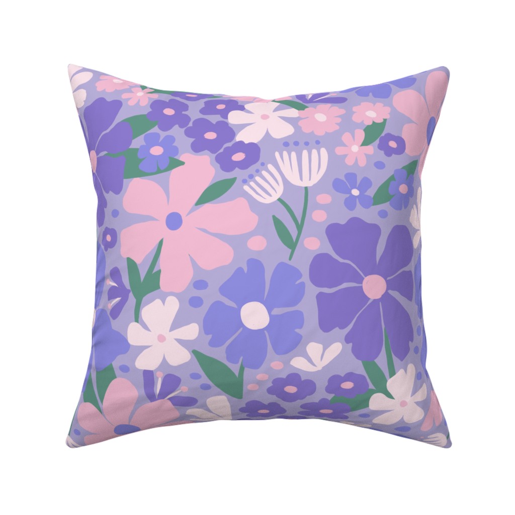 Blooming Garden on Lilac Pillow, Woven, Black, 16x16, Single Sided, Purple