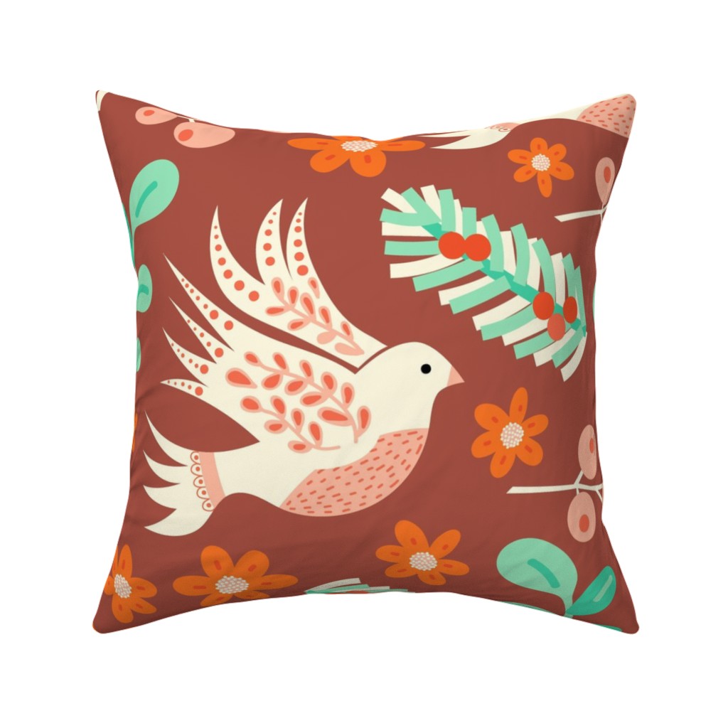 Christmas Dove - Red Pillow, Woven, Black, 16x16, Single Sided, Red