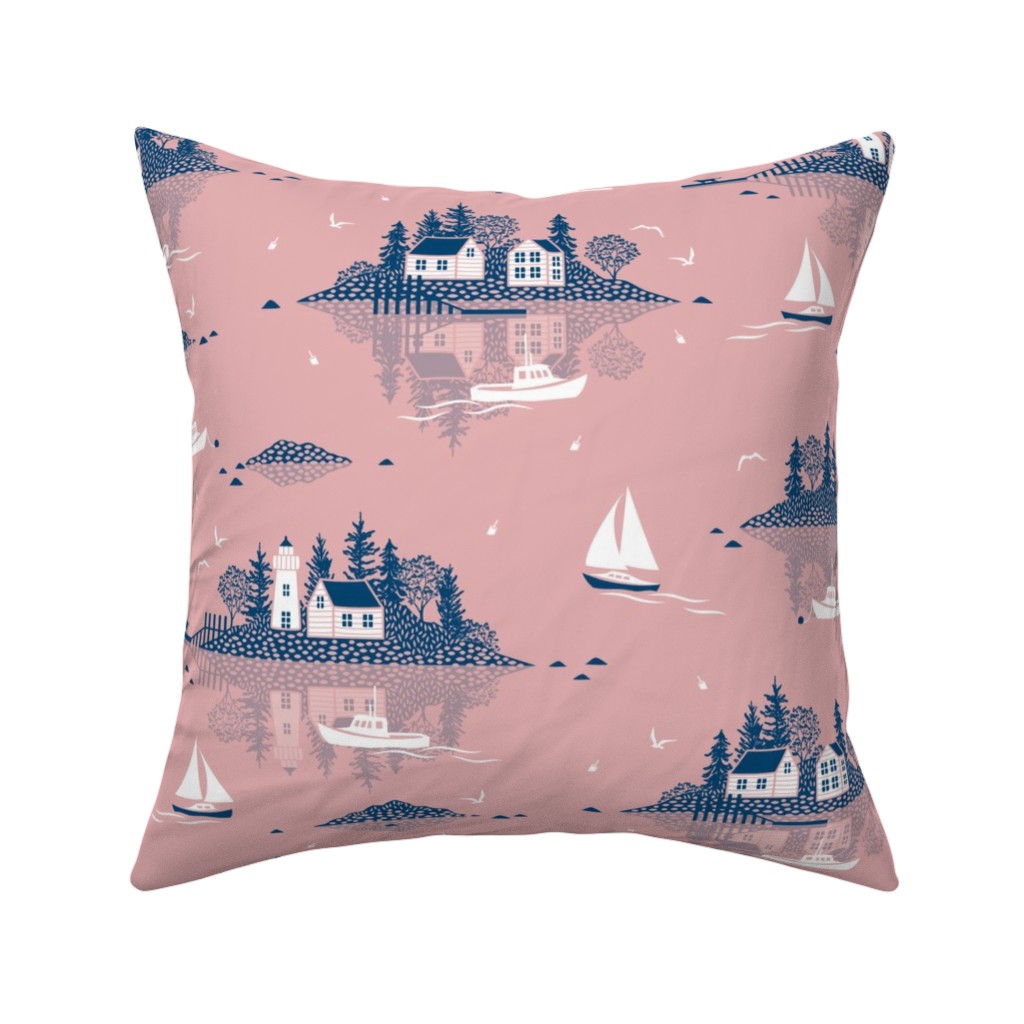 Maine Islands - Pink Pillow, Woven, Black, 16x16, Single Sided, Pink