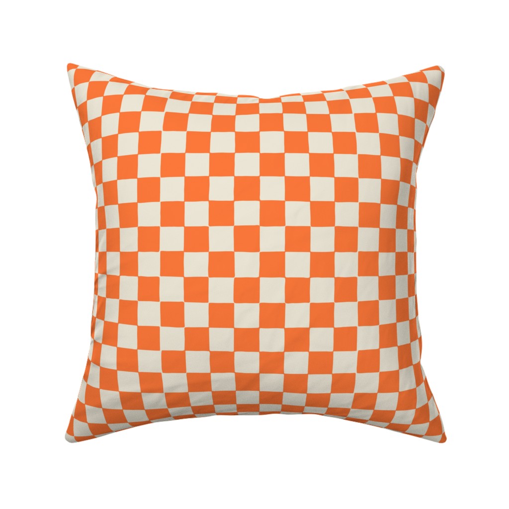 Retro Checkerboard - Bright Orange Pillow, Woven, Black, 16x16, Single Sided, Orange