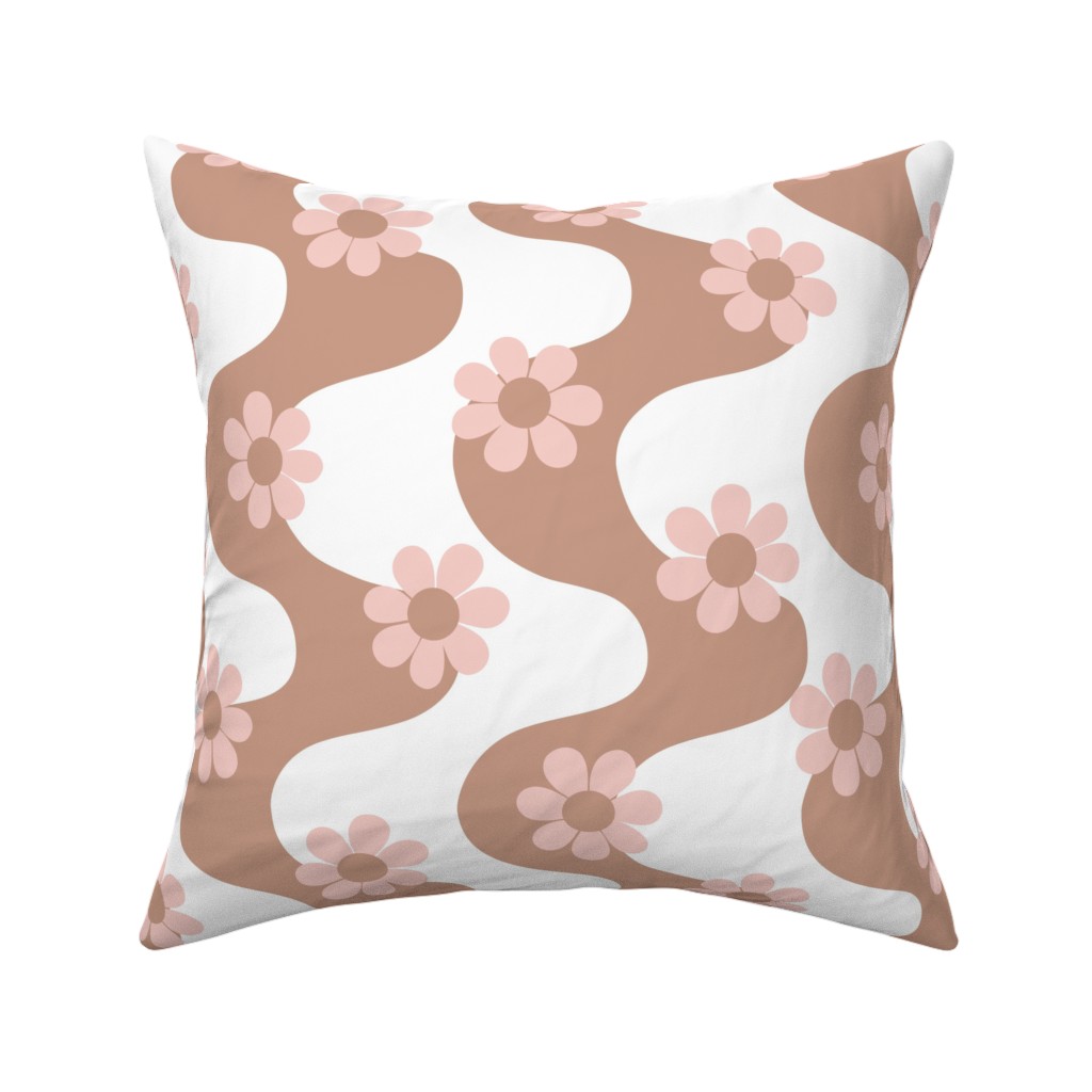 Groovy Daisy Rainbow Pillow, Woven, Black, 16x16, Single Sided, Beige, Beige