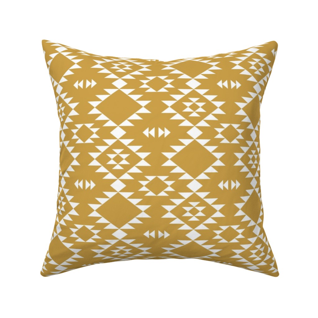 Navajo - Gold White Pillow, Woven, Black, 16x16, Single Sided, Yellow