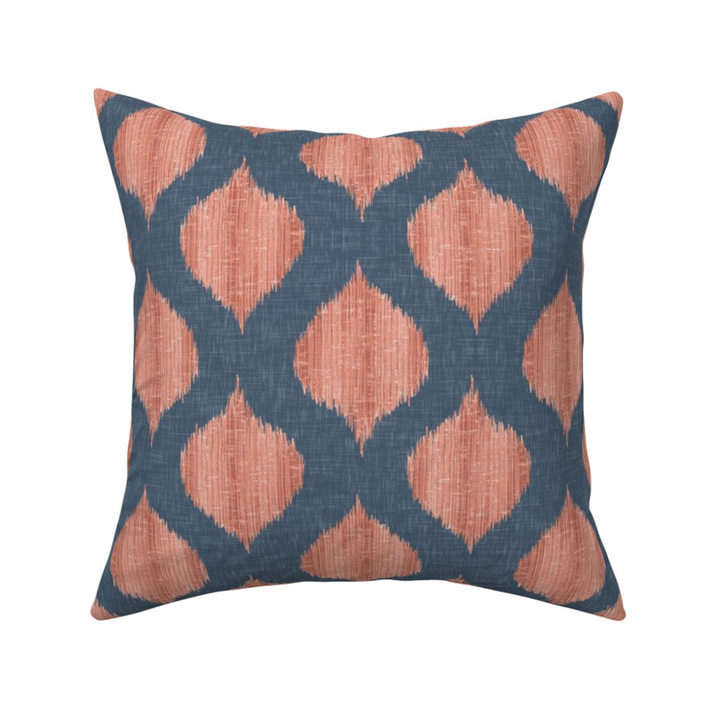 Lela Ikat - Navy and Coral Pillow, Woven, Black, 16x16, Single Sided, Blue