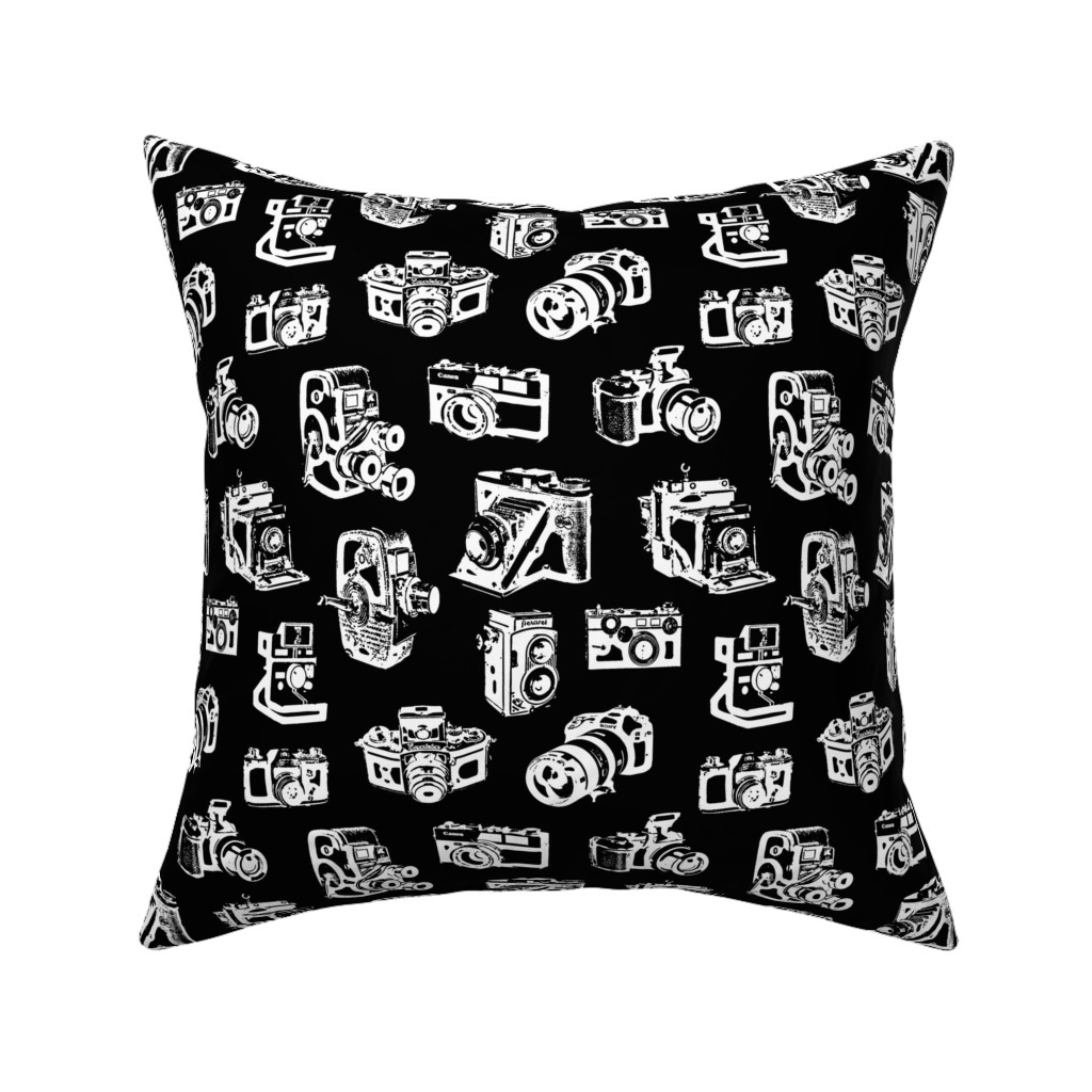 Retro Cameras Pillow, Woven, Black, 16x16, Single Sided, Black, Shadow Box