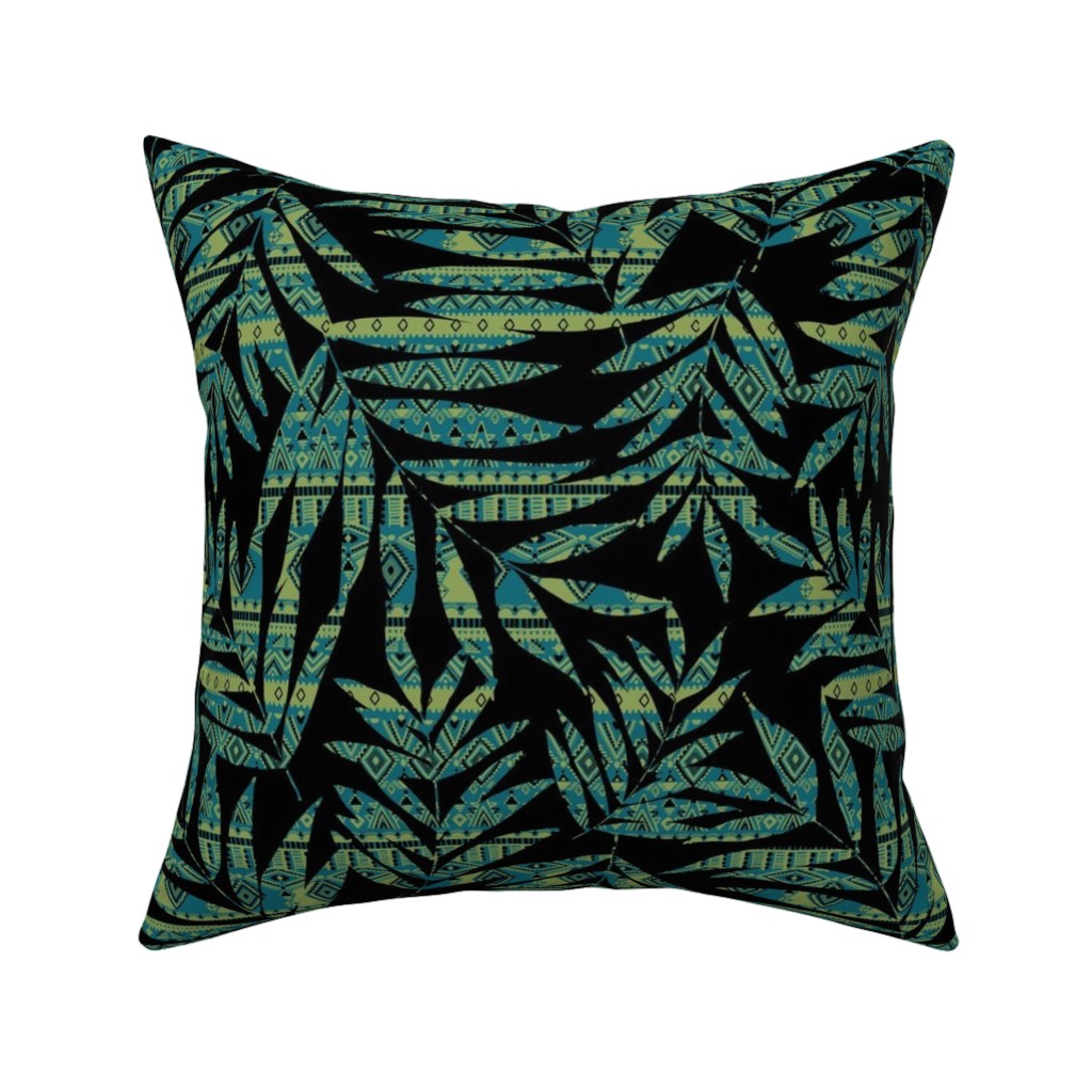 Patterned Palm - Dark Pillow, Woven, Black, 16x16, Single Sided, Black