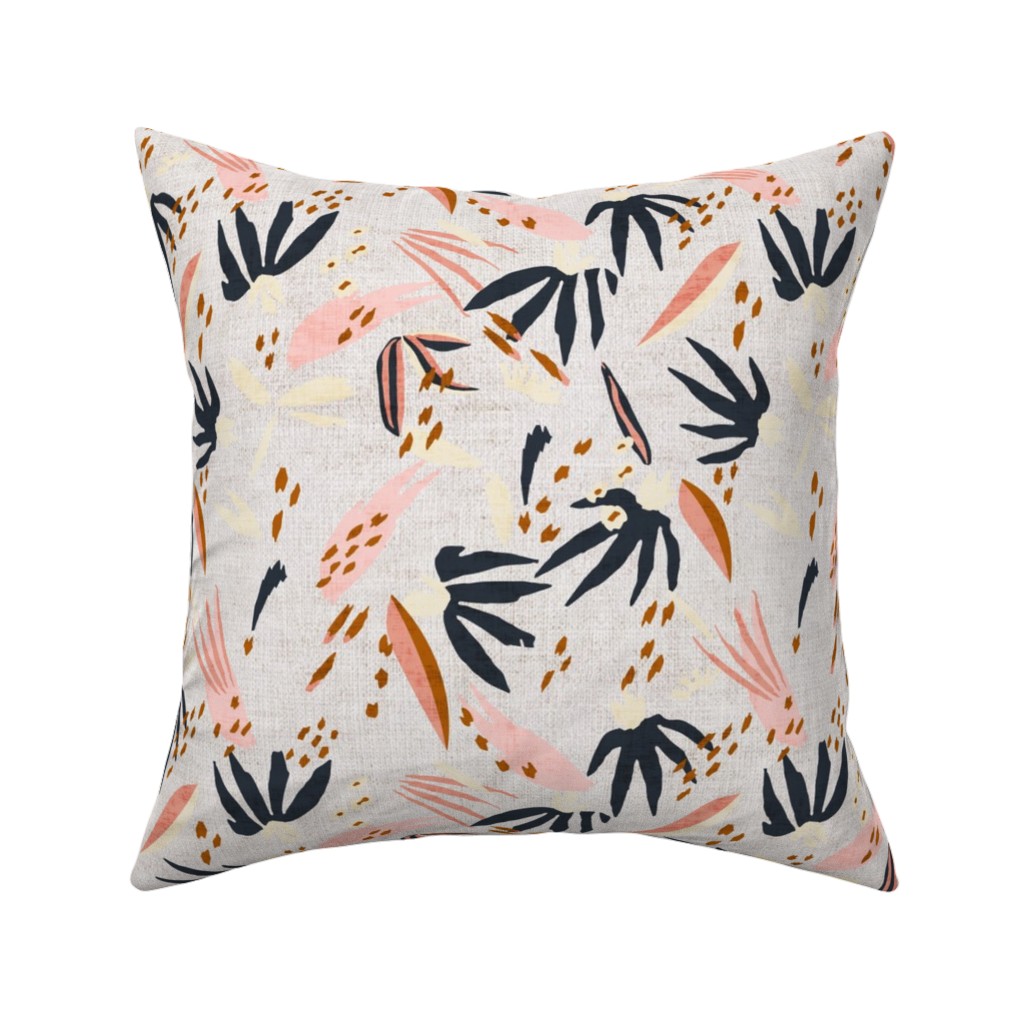 French Linen Floral - Pink Pillow, Woven, Black, 16x16, Single Sided, Pink