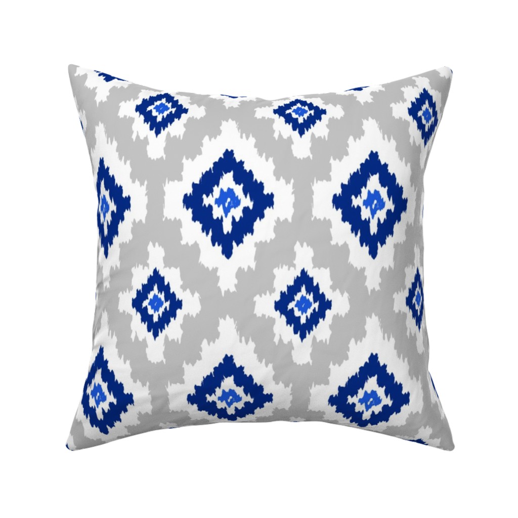 Boho Ikat in Blue & Grey Pillow, Woven, Black, 16x16, Single Sided, Blue, True Blue