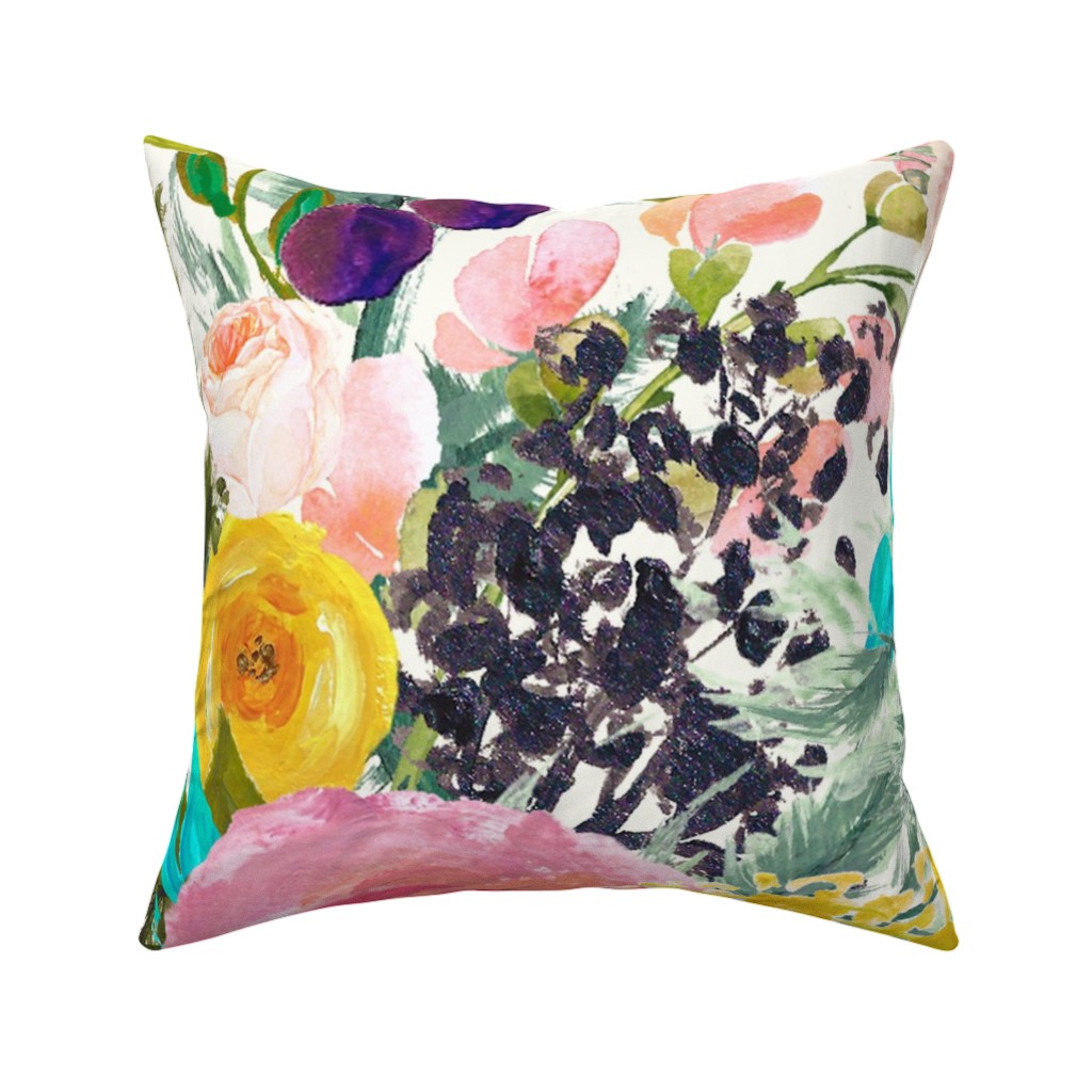 Autumn Blooms - Bright Pillow, Woven, Black, 16x16, Single Sided, Multicolor