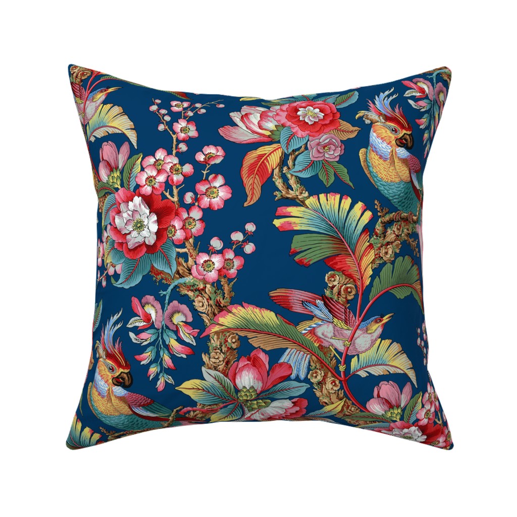 Edwardian Parrot - Bright Pillow, Woven, Black, 16x16, Single Sided, Multicolor