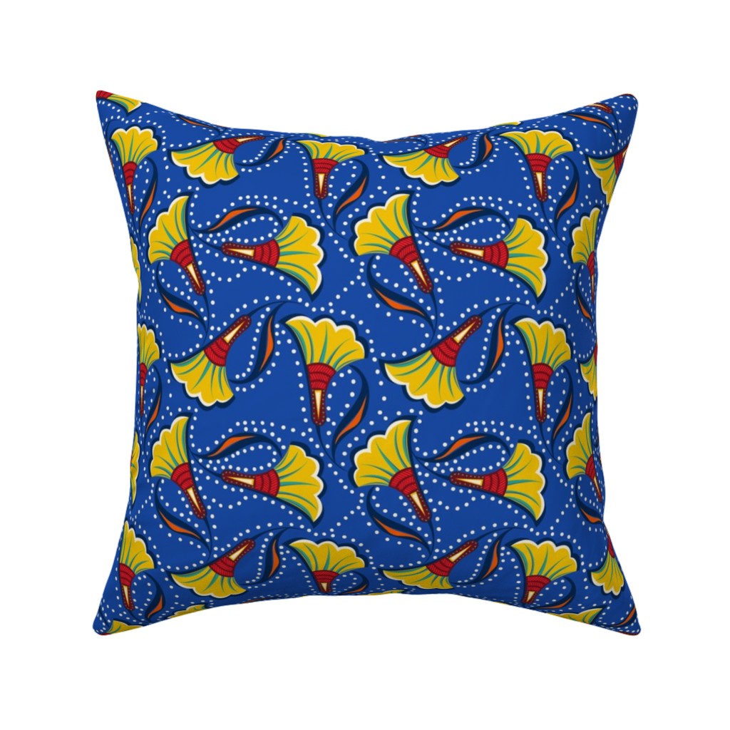 African Floral Pillow, Woven, Black, 16x16, Single Sided, Blue