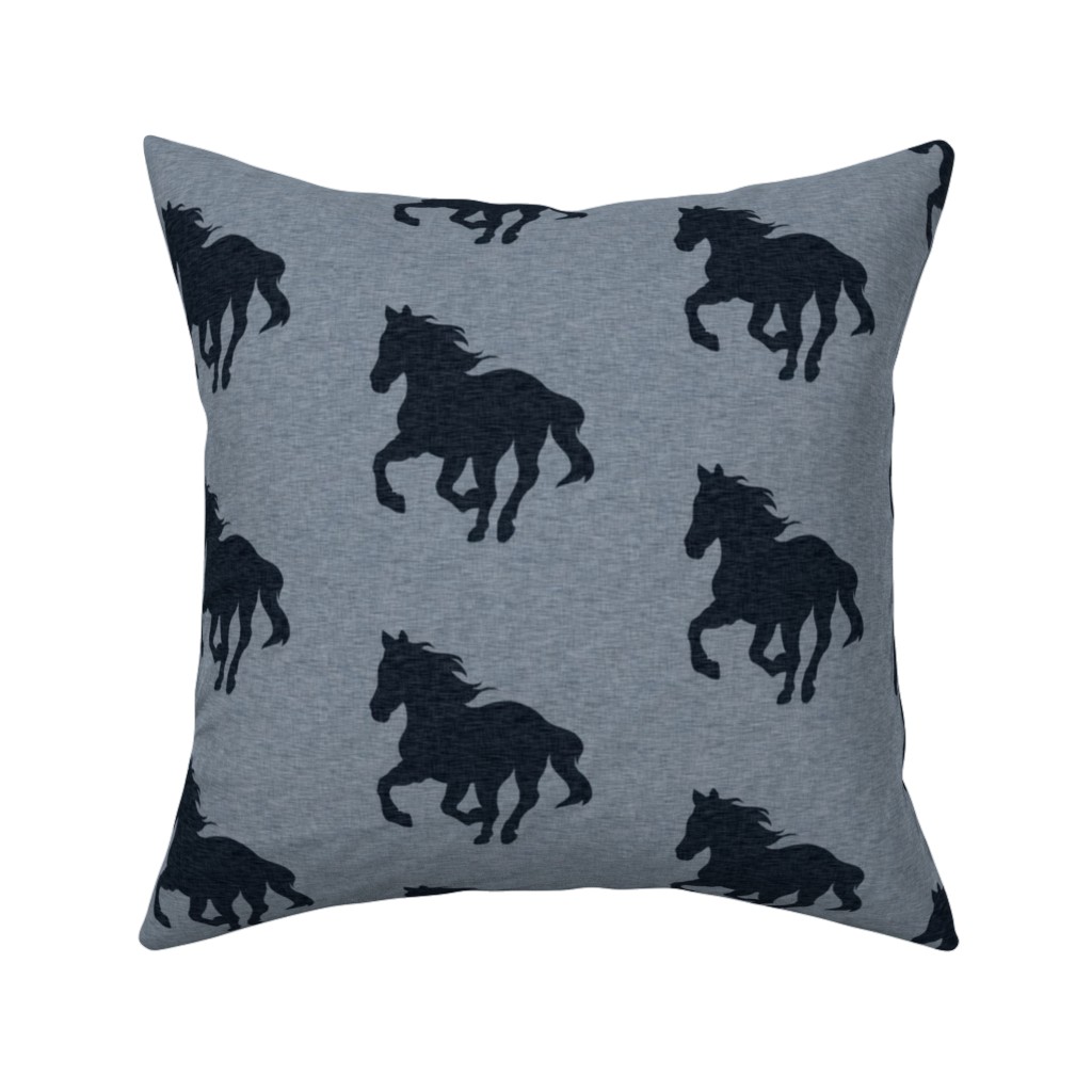 Running Horse - Blue Pillow, Woven, Black, 16x16, Single Sided, Blue, True Blue