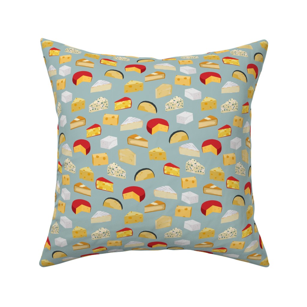 Cheeses Foodie - Blue Pillow, Woven, Black, 16x16, Single Sided, Multicolor