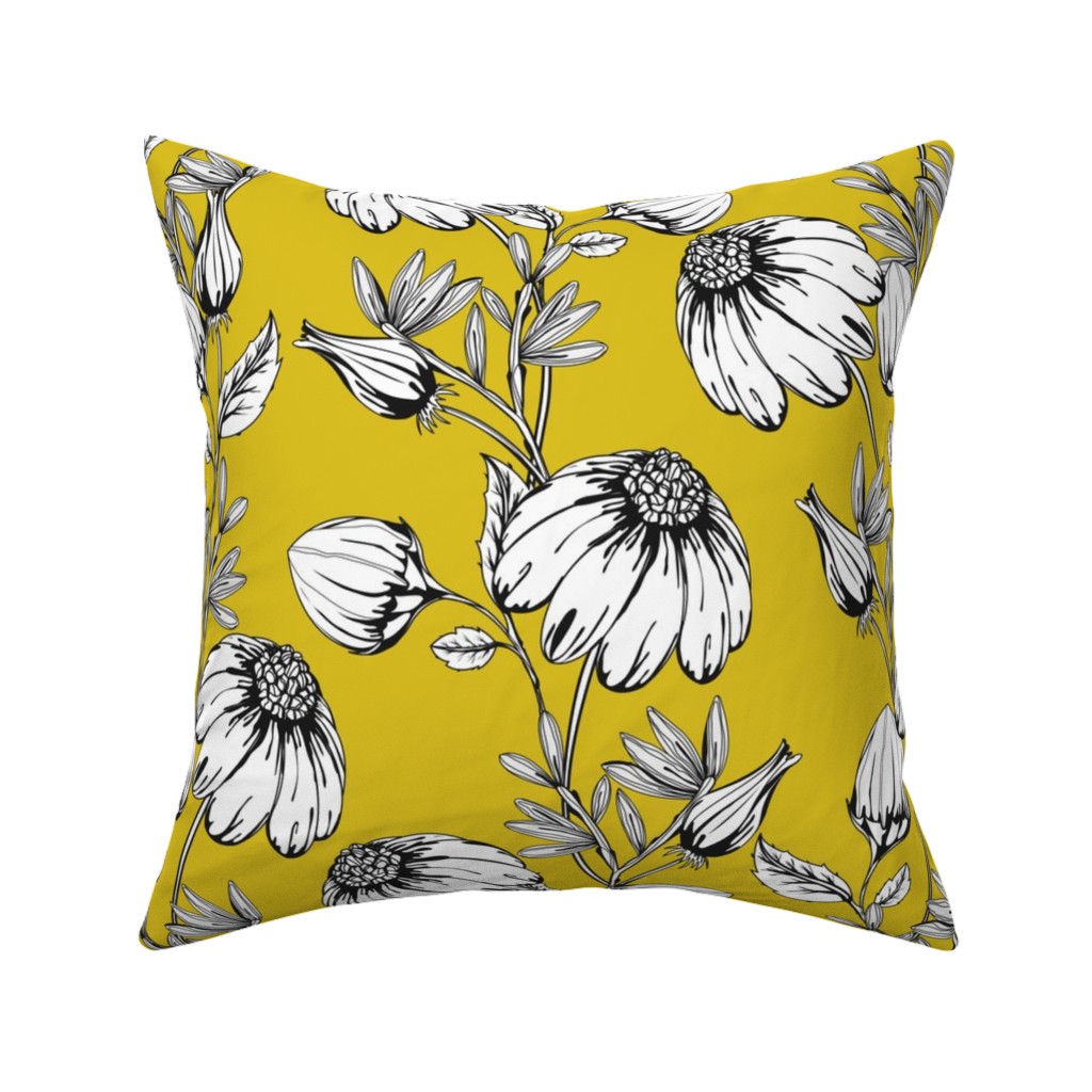 Bloom Floral - Yellow Pillow, Woven, Black, 16x16, Single Sided, Yellow, Classic Yellow