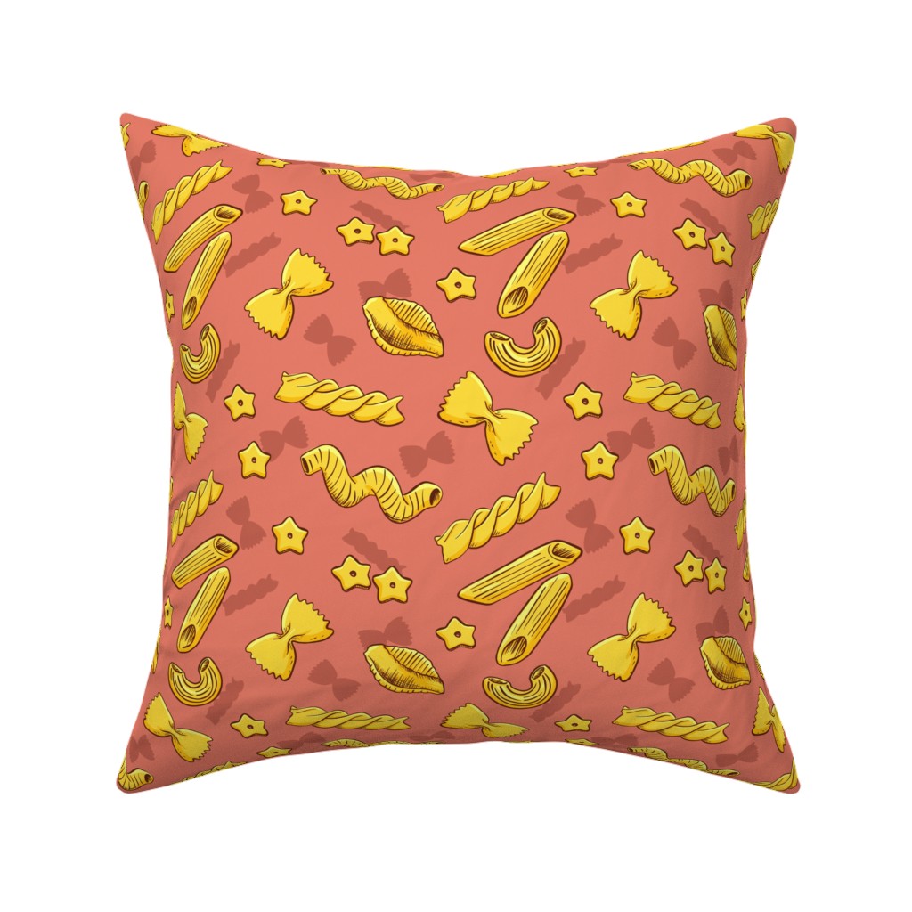 Pasta Pillow, Woven, Black, 16x16, Single Sided, Orange, Light Salmon