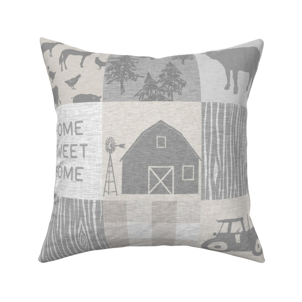 Home Sweet Home Farm - Grey and Cream Pillow, Woven, Black, 16x16, Single Sided, Gray