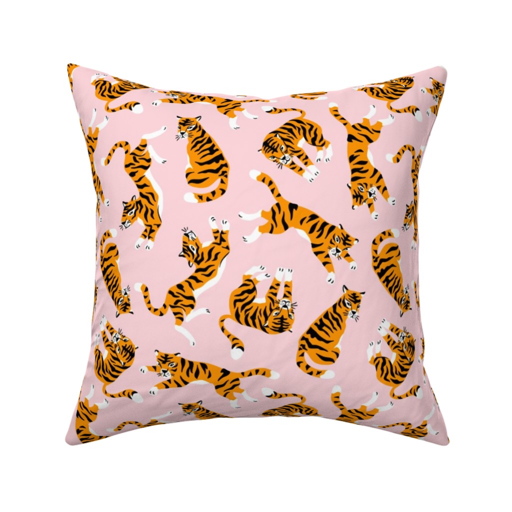 Tigers - Pink Pillow, Woven, Black, 16x16, Single Sided, Pink