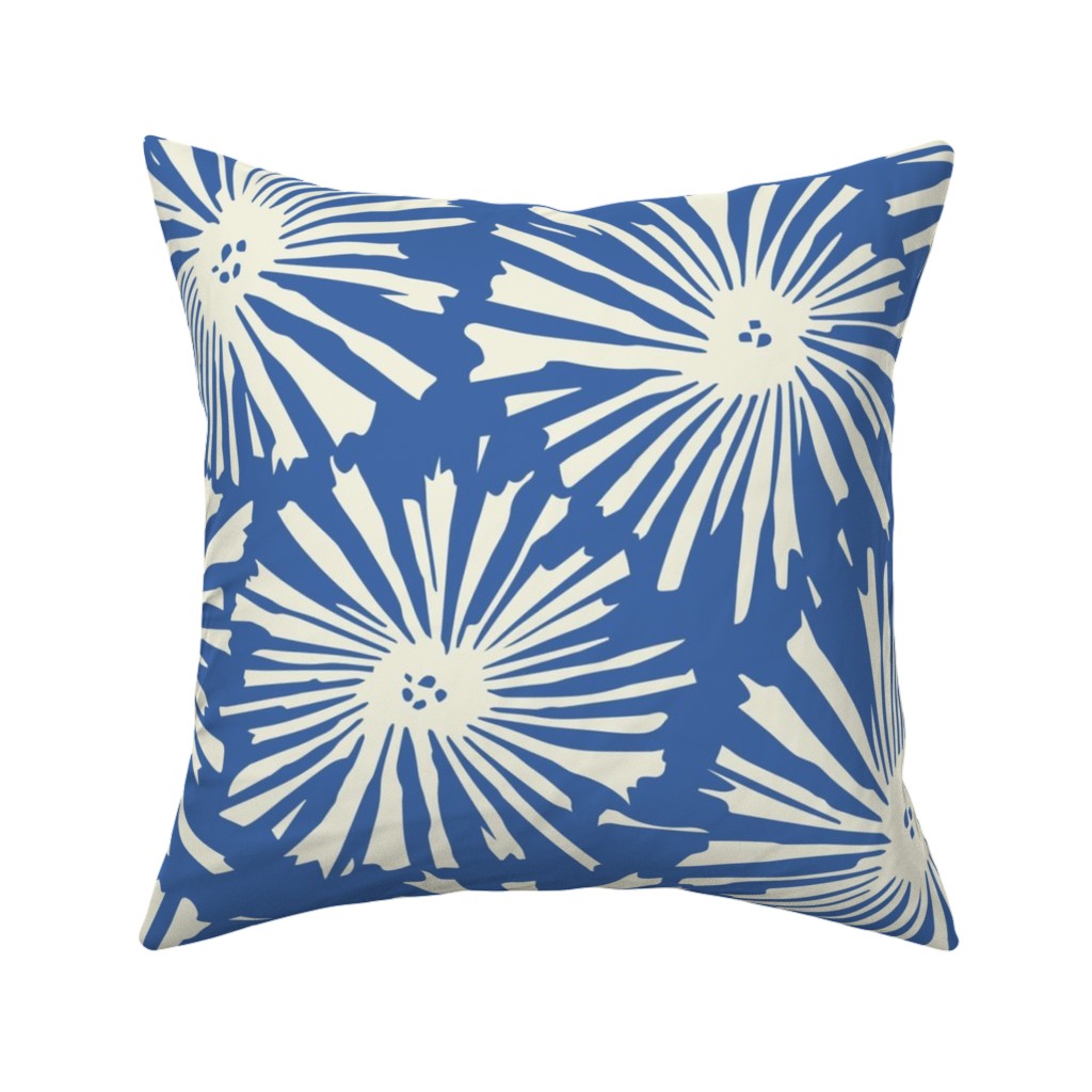 Cactus Blooms - Cream on Blue Pillow, Woven, Black, 16x16, Single Sided, Blue, True Blue