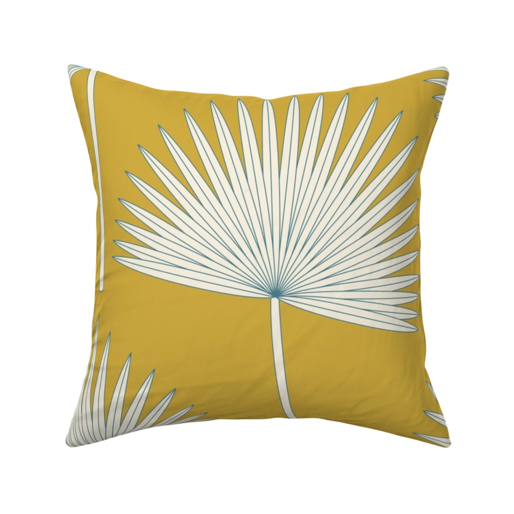 Boho Sunshine Palm Leaves Pillow, Woven, Black, 16x16, Single Sided, Yellow, Marigold