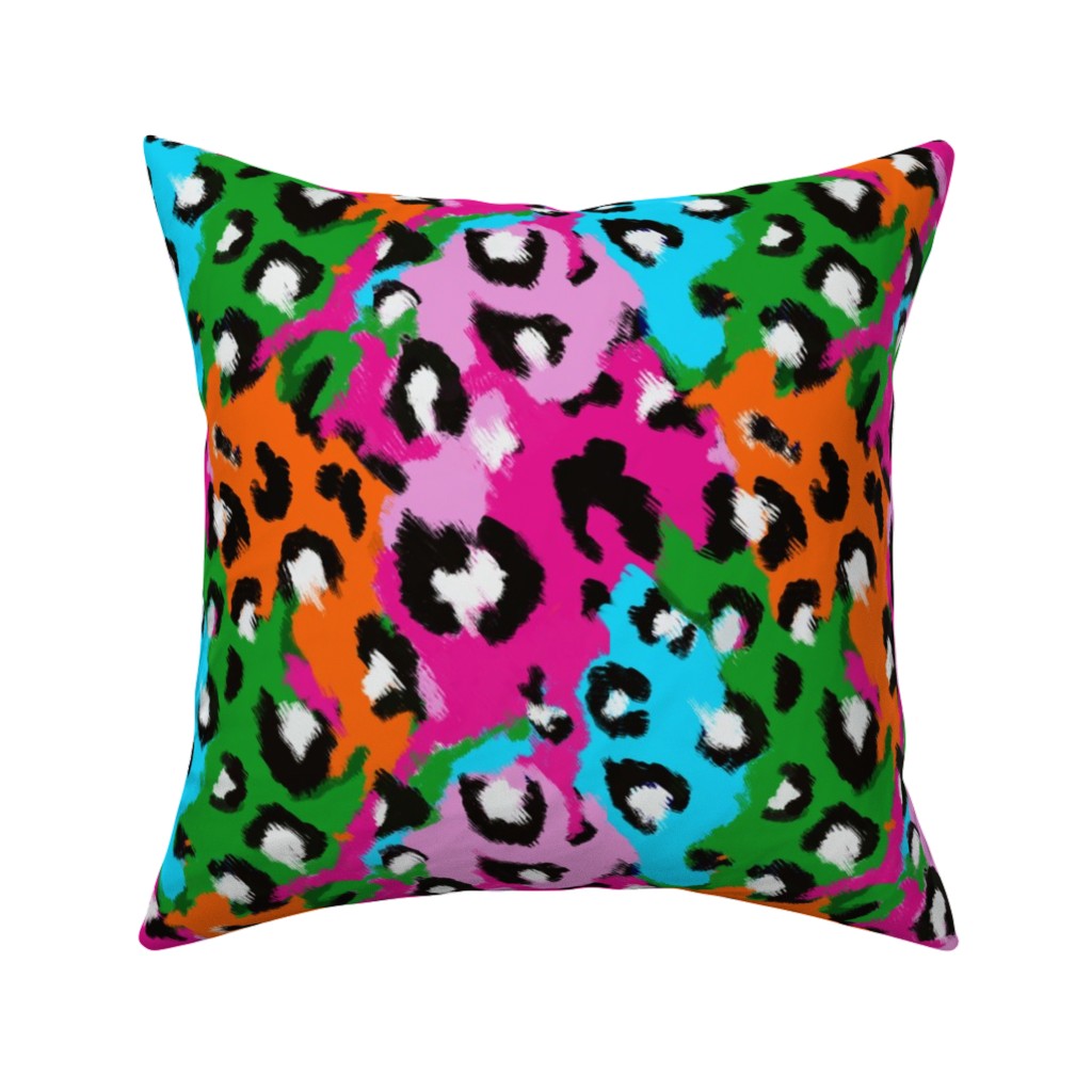 Leopard Print - Bright Pillow, Woven, Black, 16x16, Single Sided, Multicolor