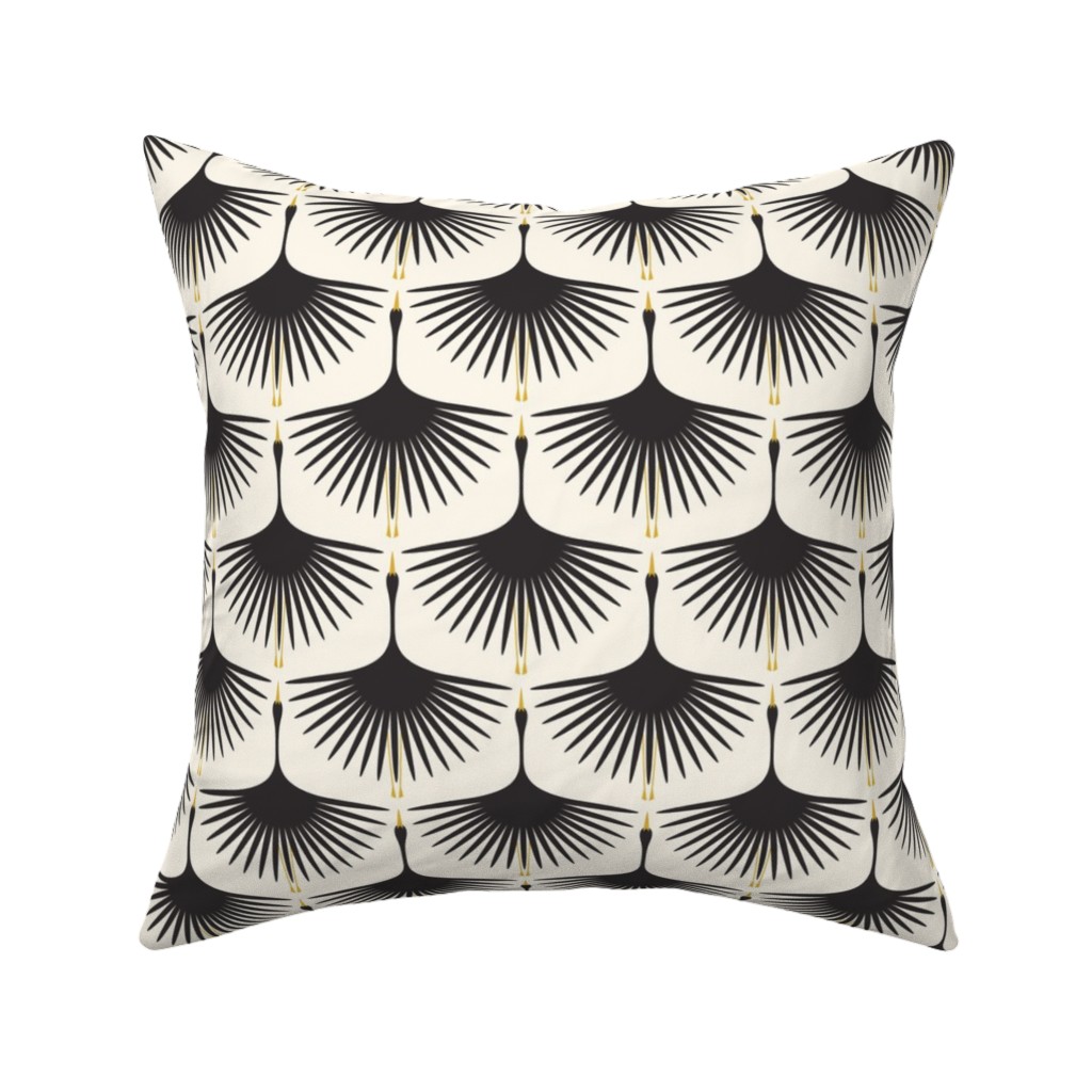 Art Deco Swans Pillow, Woven, Black, 16x16, Single Sided, Beige, Antique White