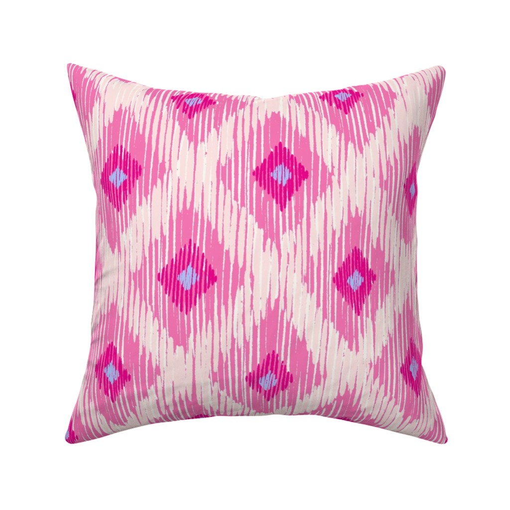 Ikat - Pink With Blue Pillow, Woven, Black, 16x16, Single Sided, Pink