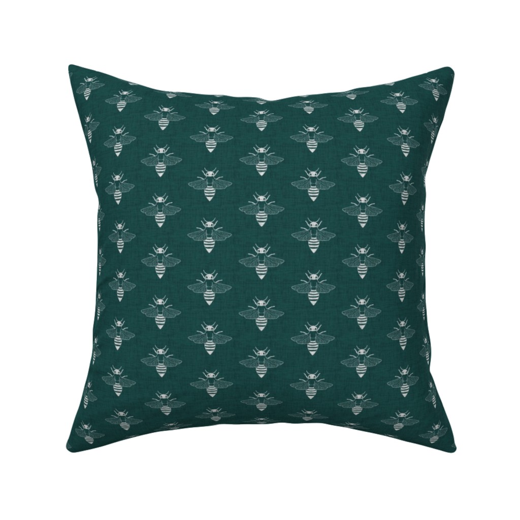 Bees in Flight - Green Pillow, Woven, Black, 16x16, Single Sided, Green, Classic Green