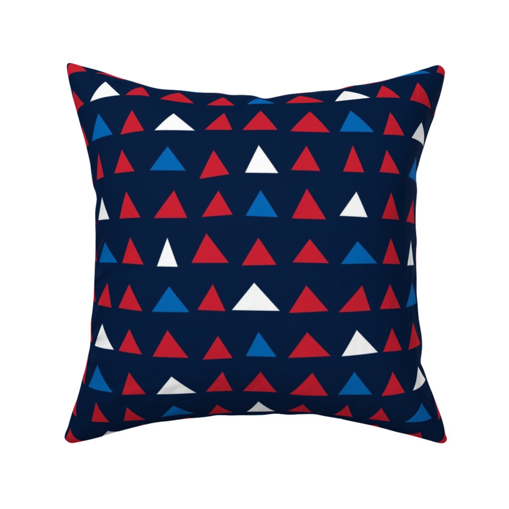 Triangles - Red White and Blue Pillow, Woven, Black, 16x16, Single Sided, Blue