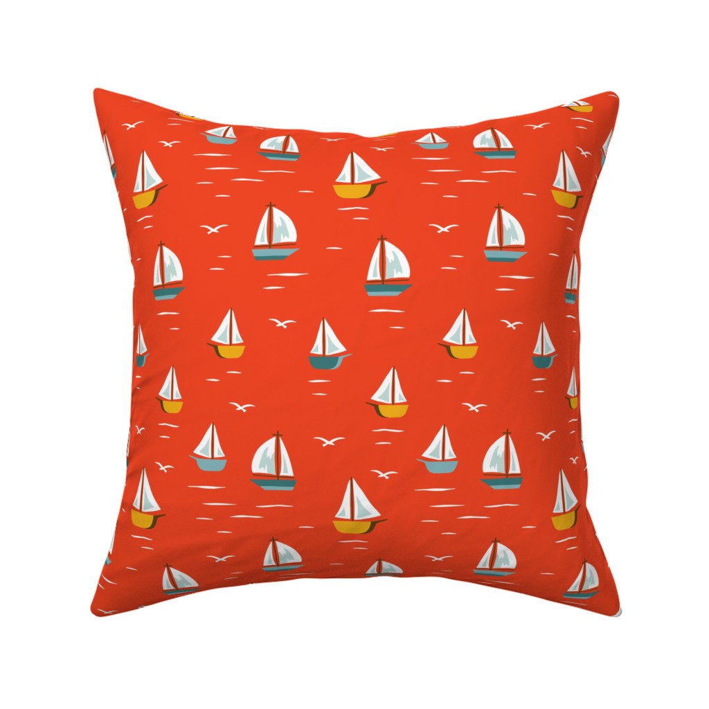 Sailboats Pillow, Woven, Black, 16x16, Single Sided, Red, New Year