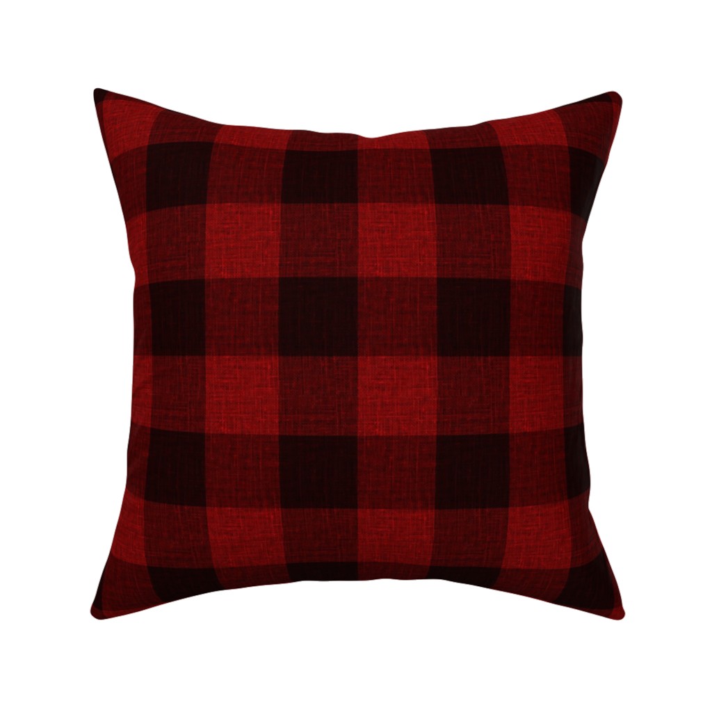 Linen Look Gingham Lumberjack - Red, Black Pillow, Woven, Black, 16x16, Single Sided, Red