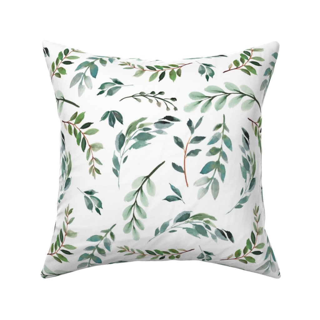 Paprika Floral Greenery Leafs - Green Pillow, Woven, Black, 16x16, Single Sided, Green