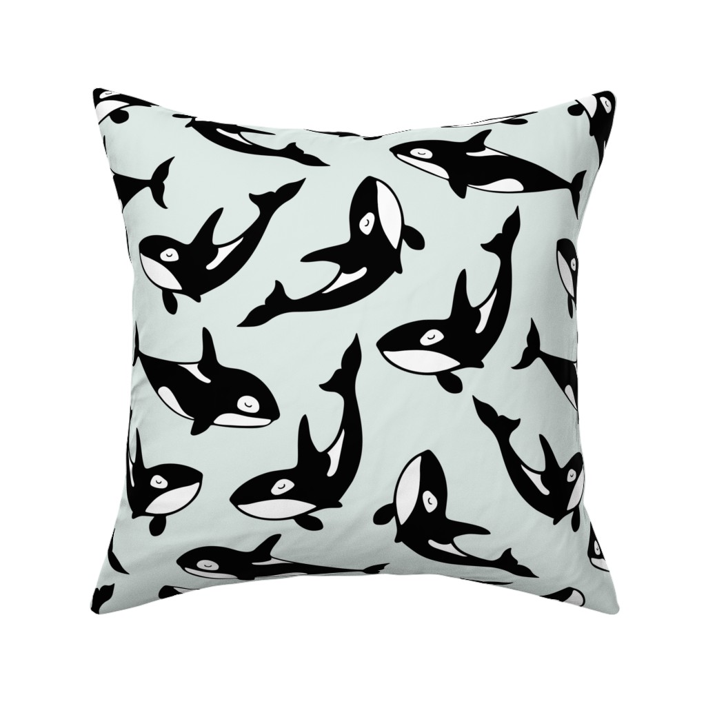 Orca Pillow, Woven, Black, 16x16, Single Sided, Blue