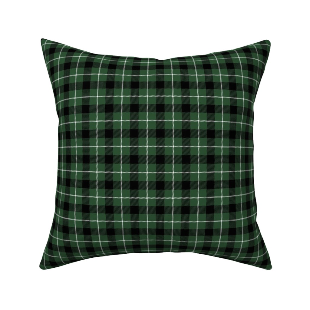 Green & Black Plaid Pillow, Woven, Black, 16x16, Single Sided, Green