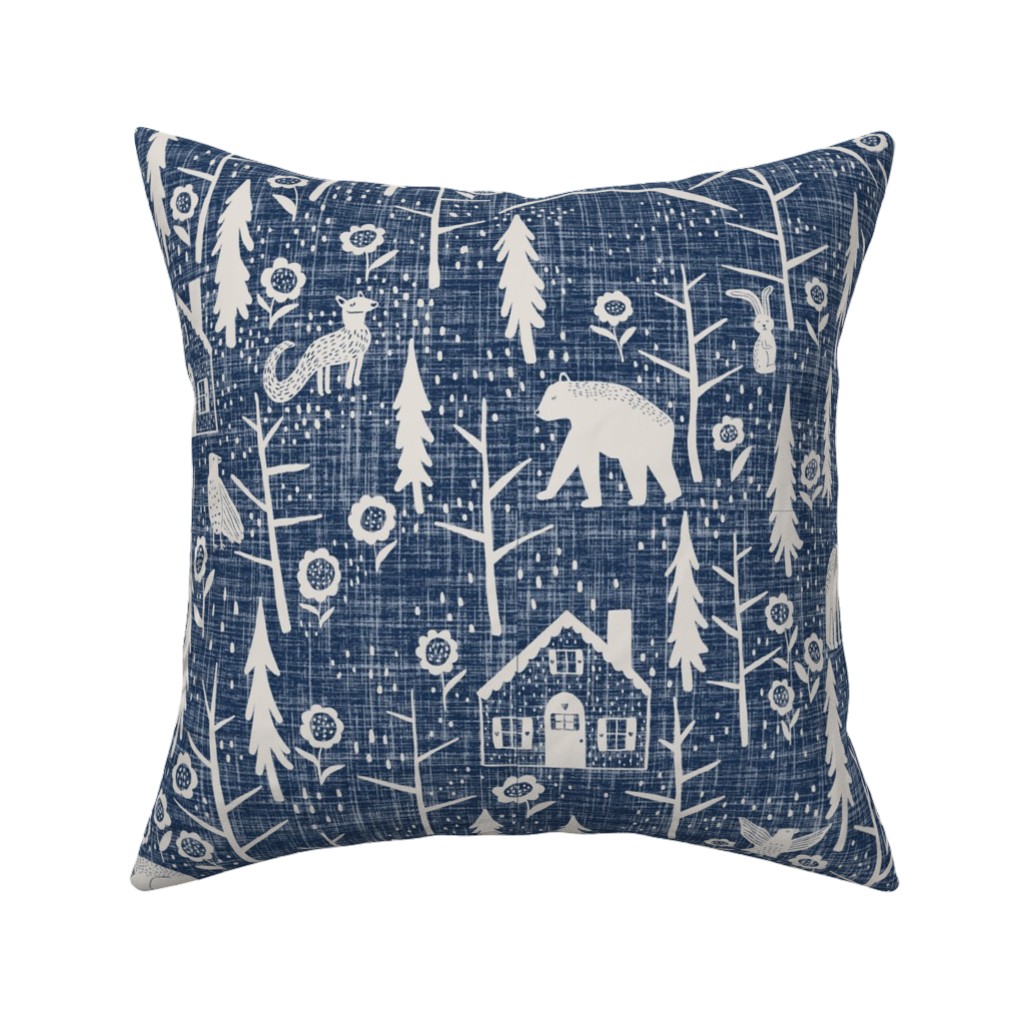 Gingerbread Forest - White on Blue Pillow, Woven, Black, 16x16, Single Sided, Blue
