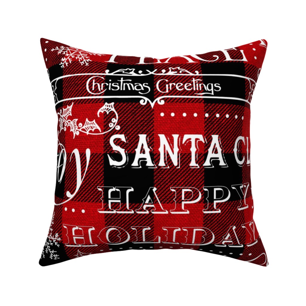 Buffalo Plaid Christmas Typography - Red and Black Pillow, Woven, Black, 16x16, Single Sided, Red