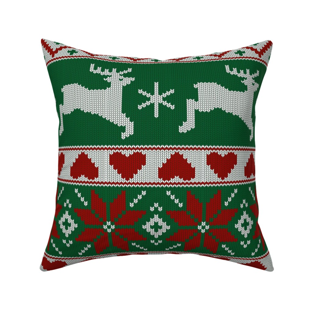 Christmas Knit - Green and Red Pillow, Woven, Black, 16x16, Single Sided, Multicolor