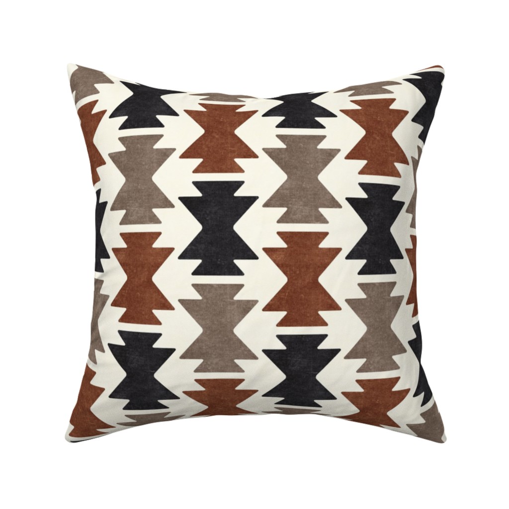 Bohemian Aztec Pillow, Woven, Black, 16x16, Single Sided, Brown