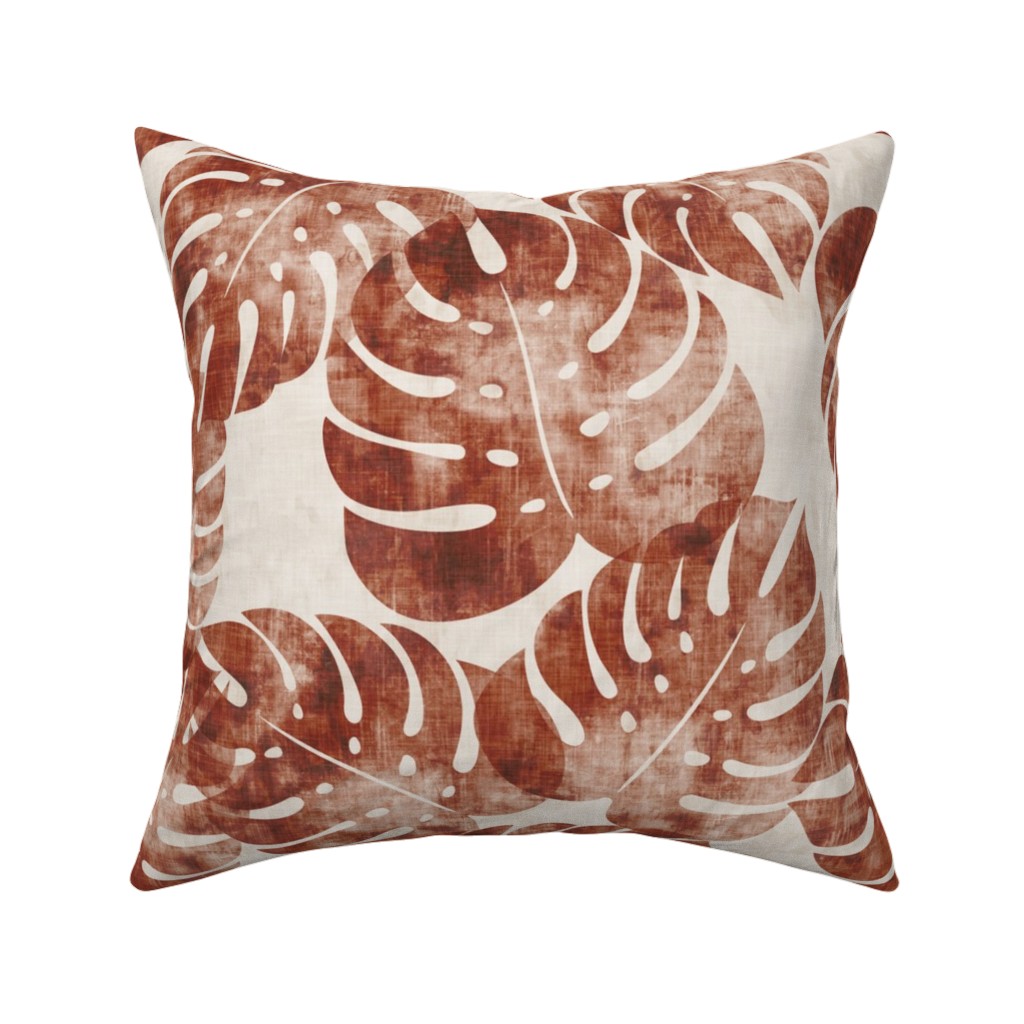 Monstera Leaves - Rust Pillow, Woven, Black, 16x16, Single Sided, Brown