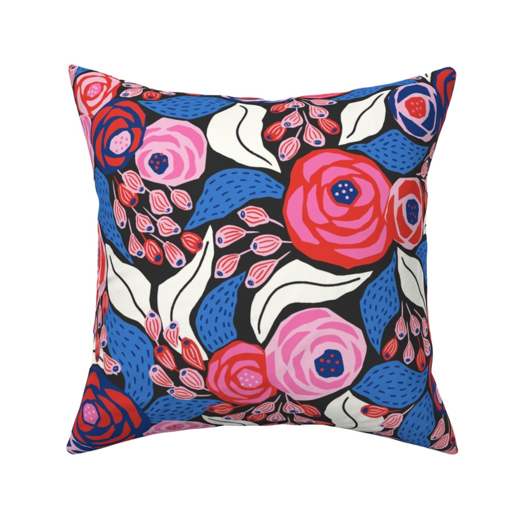 Papercut Roses Pillow, Woven, Black, 16x16, Single Sided, Multicolor
